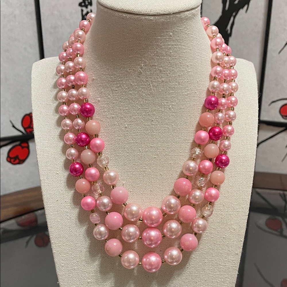 Pink Multi-Strand Beaded Necklace